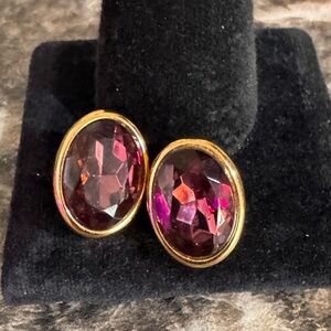 Elegant Evoke Gold-tone and Purple Oval Crystal Stud Earrings